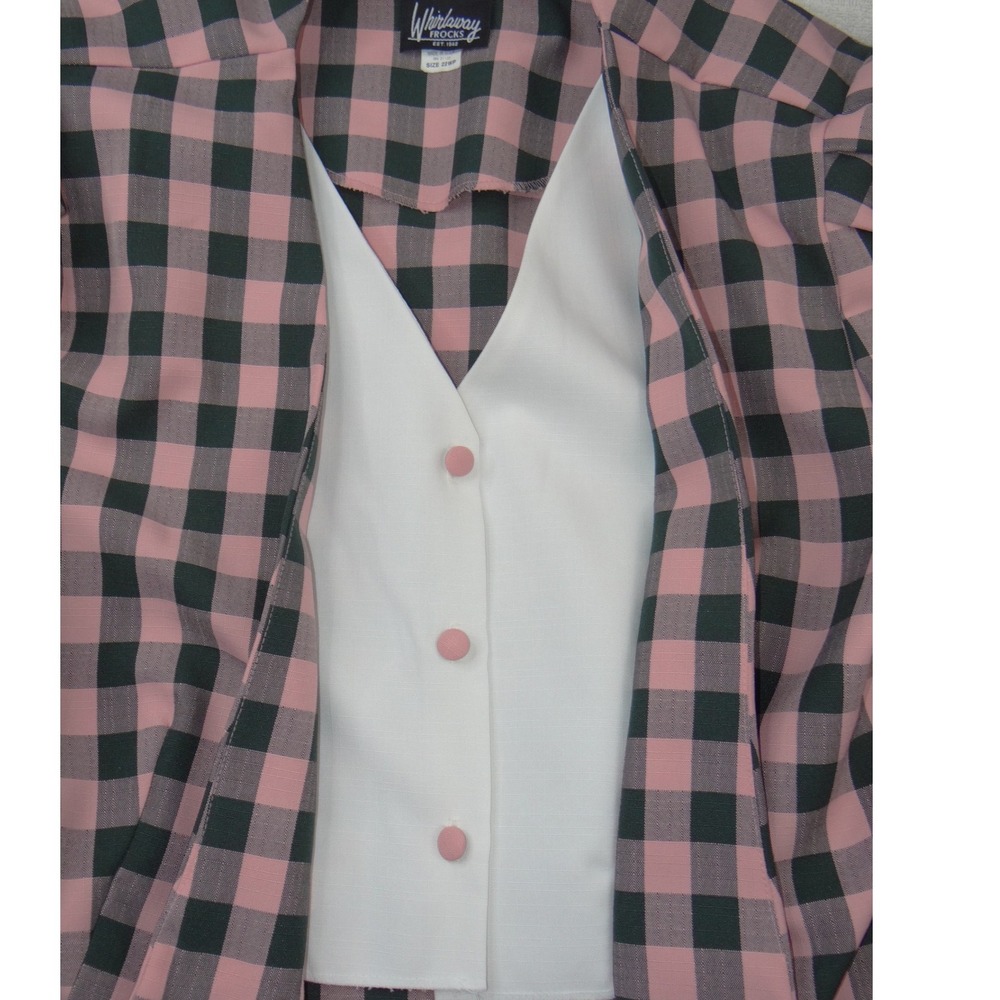 Whirlaway Frocks Vintage Pink Plaid Skirt Suit Set 22WP Puff Sleeve Made in USA - Picture 6 of 13